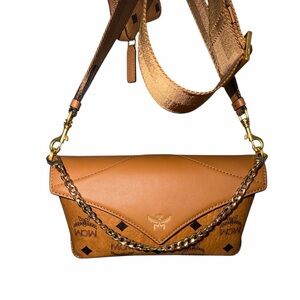 MCM Cognac Crossbody Bag with Chain Detail